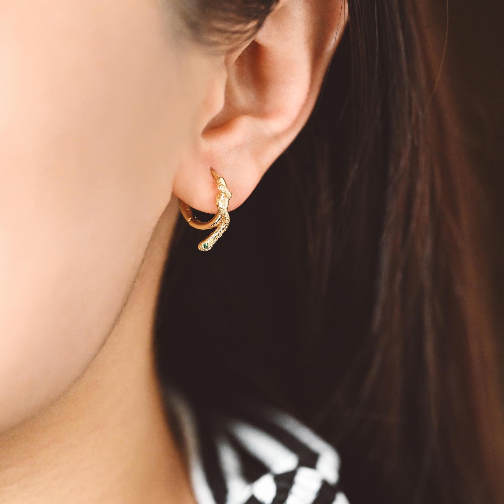 4pcs CZ Pave Snake Hoop Earrings, Gold Huggie Earrings, Serpent Huggie Hoops (GB-3553)